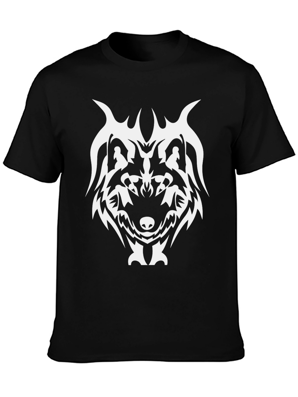 Tribal Wolf Graphic Tee - Black Cotton Blend