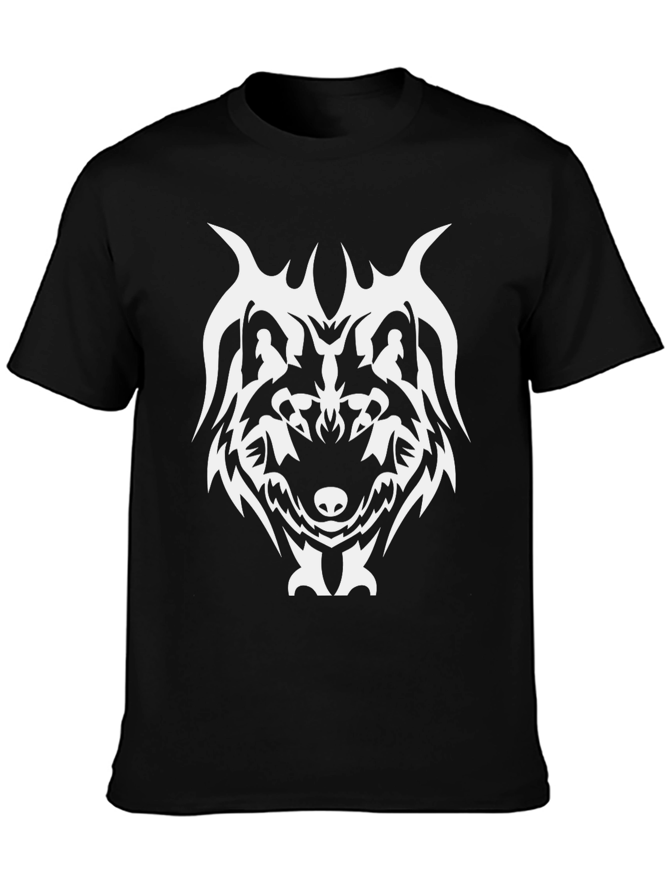 Tribal Wolf Graphic Tee - Black Cotton Blend