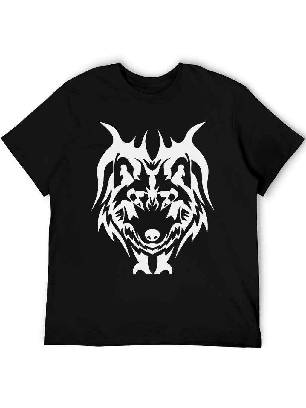 Tribal Wolf Graphic Tee - Black Cotton Blend