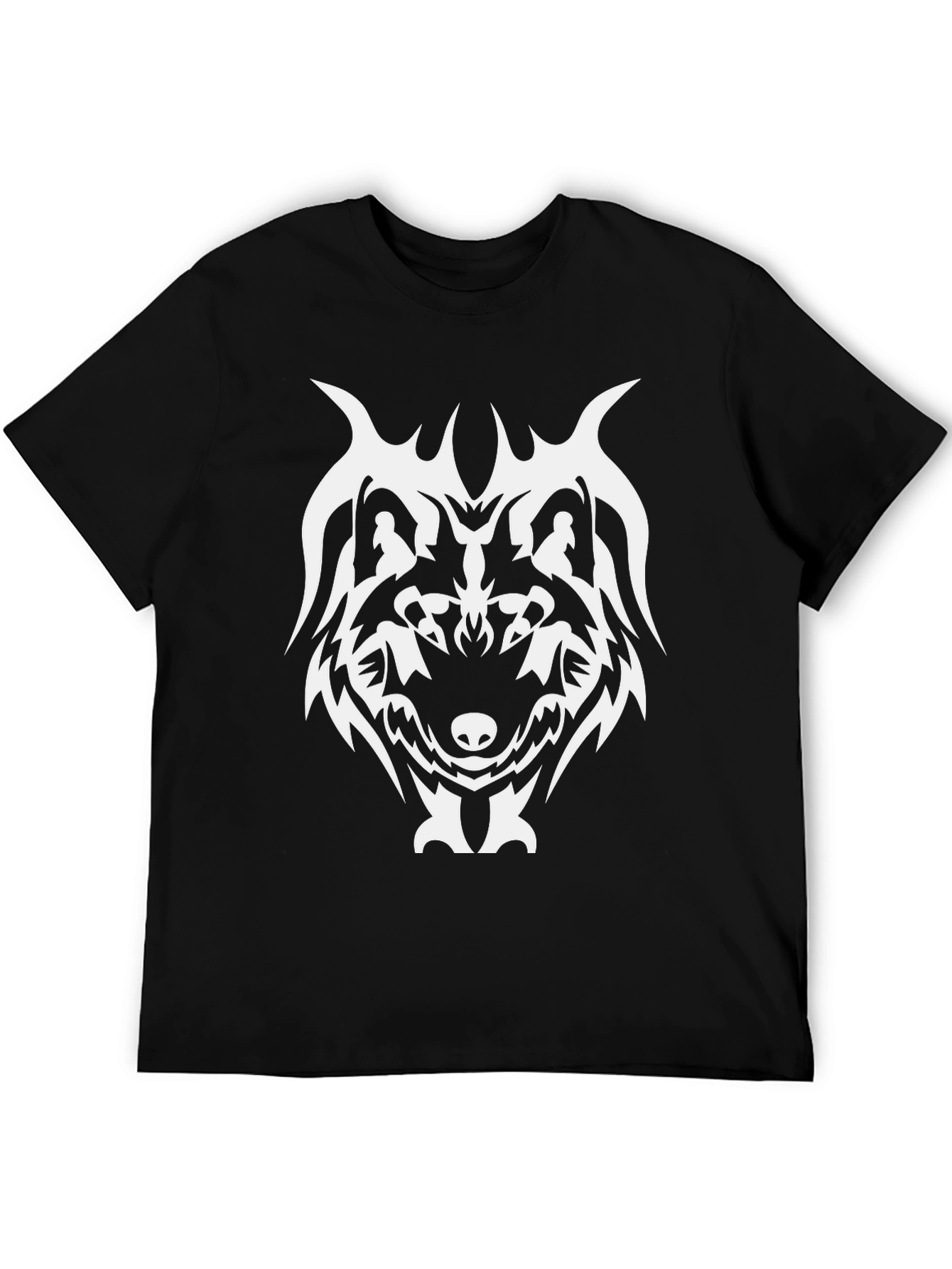 Tribal Wolf Graphic Tee - Black Cotton Blend