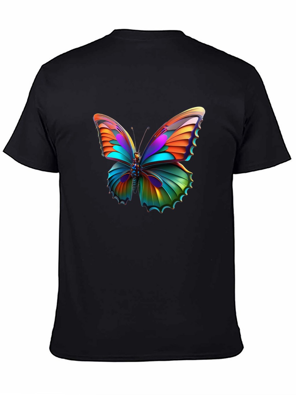 Vivid Butterfly Graphic Black T-Shirt