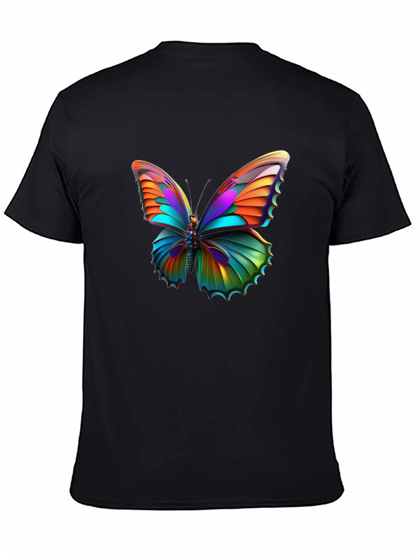 Vivid Butterfly Graphic Black T-Shirt