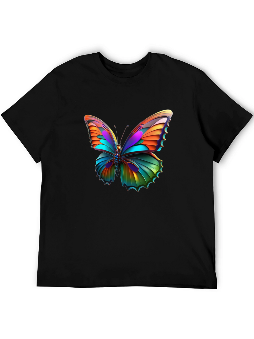 Vivid Butterfly Graphic Black T-Shirt