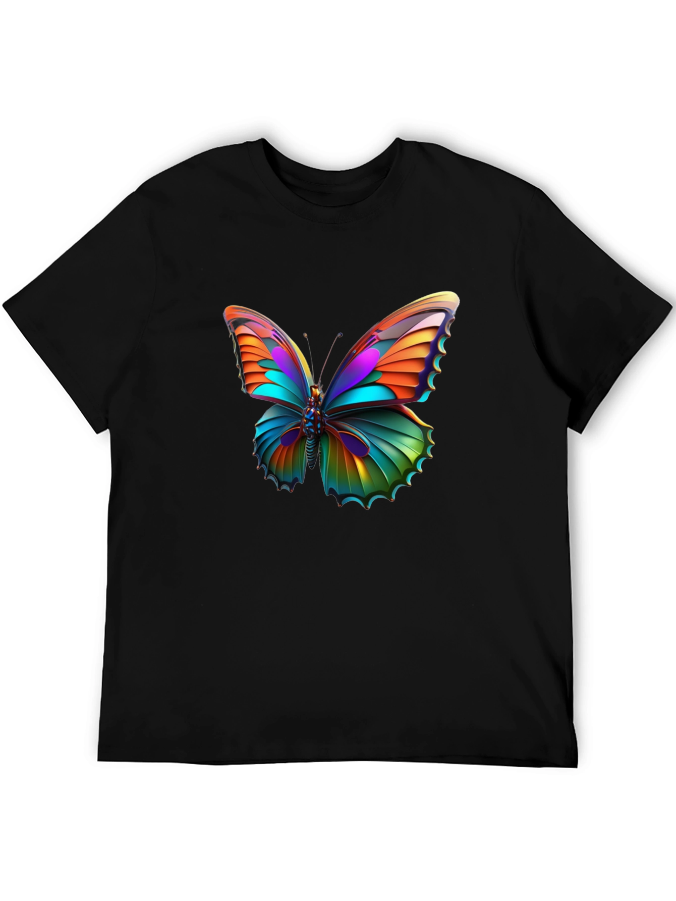 Vivid Butterfly Graphic Black T-Shirt