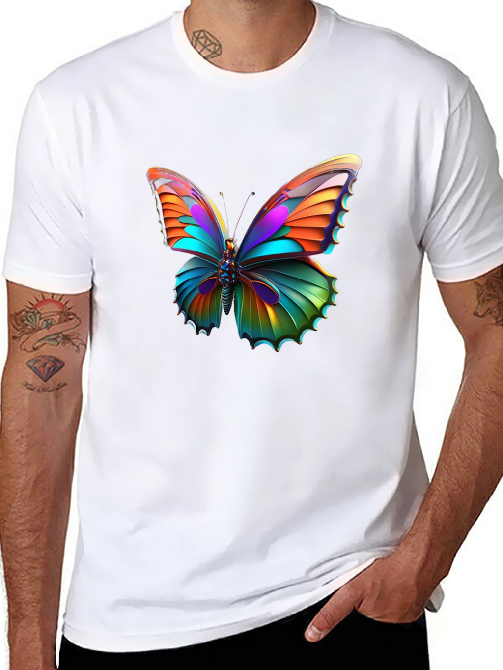Vivid Butterfly Graphic Black T-Shirt