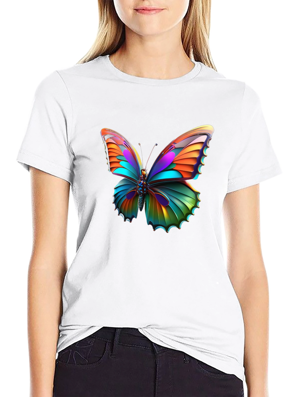 Vivid Butterfly Graphic Black T-Shirt