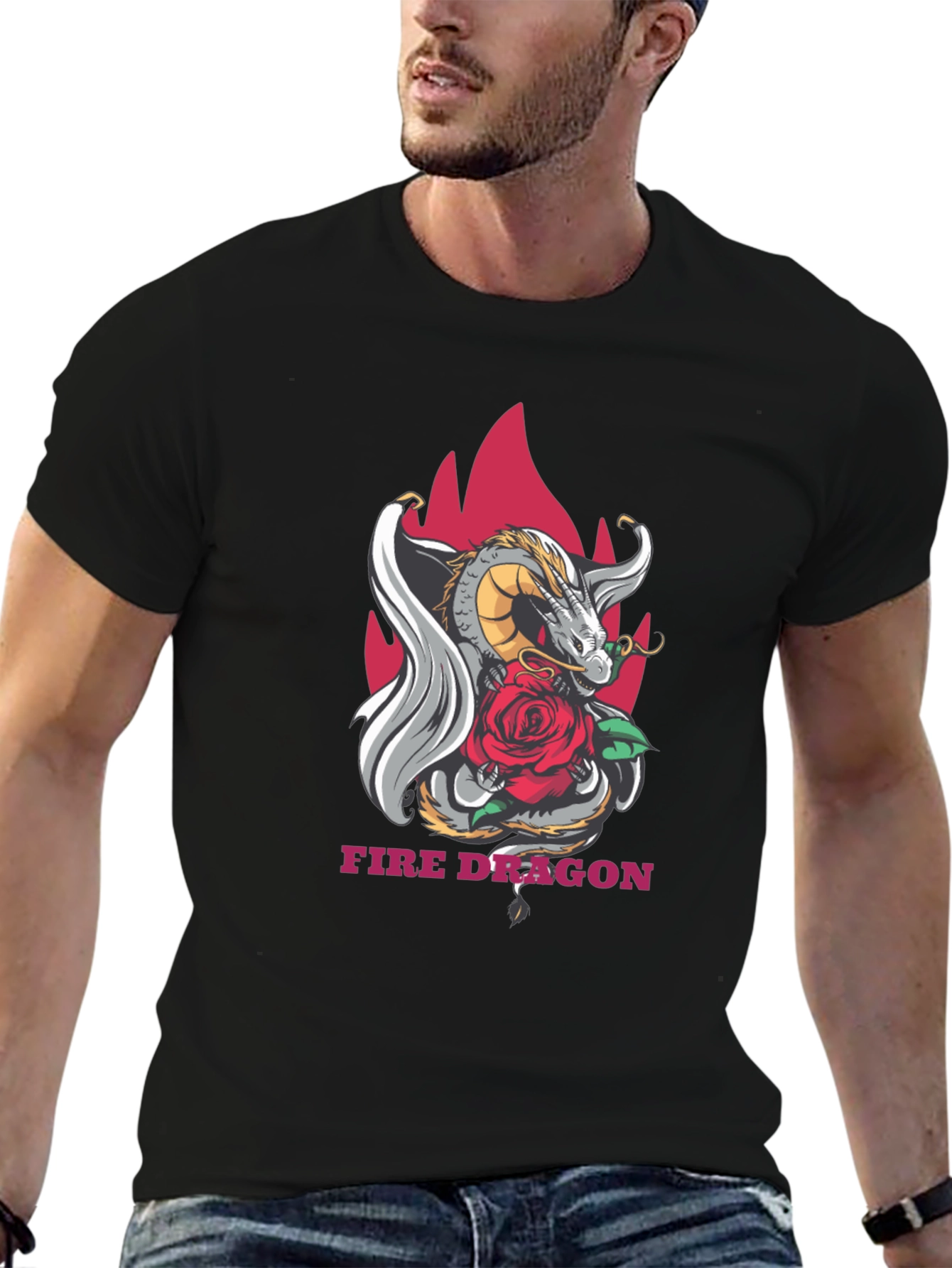 Dragon & Rose Graphic Tee - Stylish Black T-Shirt