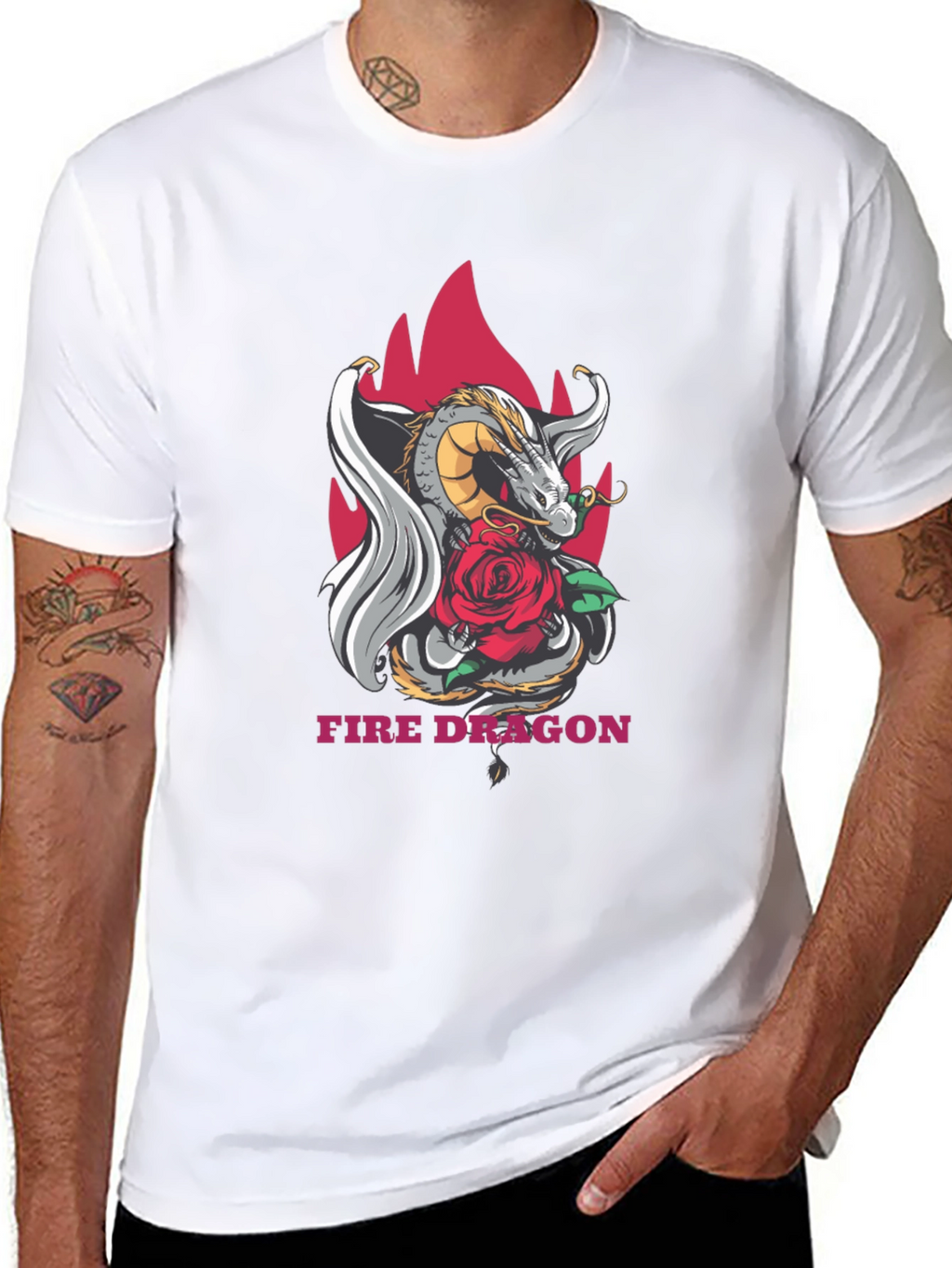 Dragon & Rose Graphic Tee - Stylish Black T-Shirt