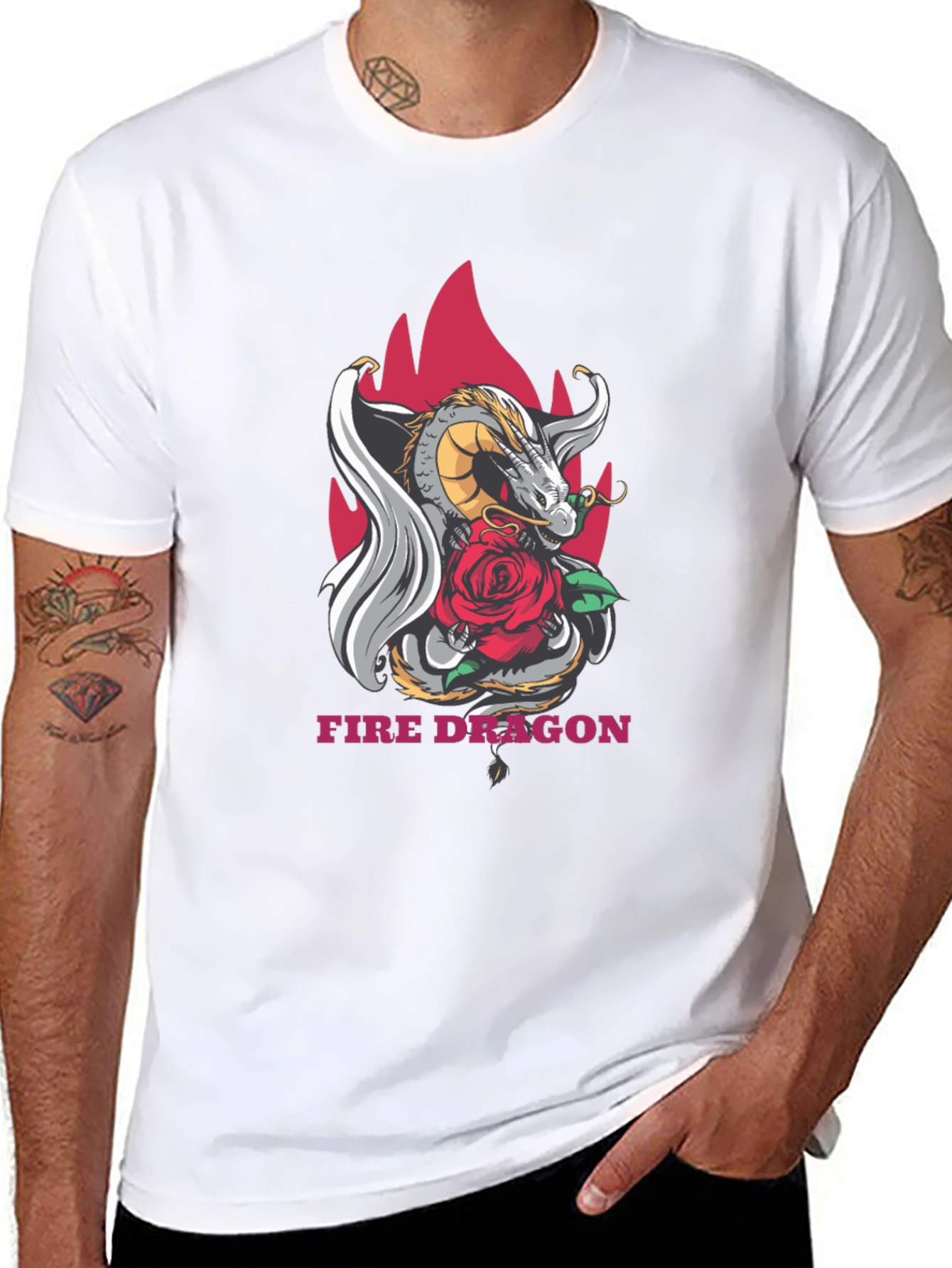 Dragon & Rose Graphic Tee - Stylish Black T-Shirt
