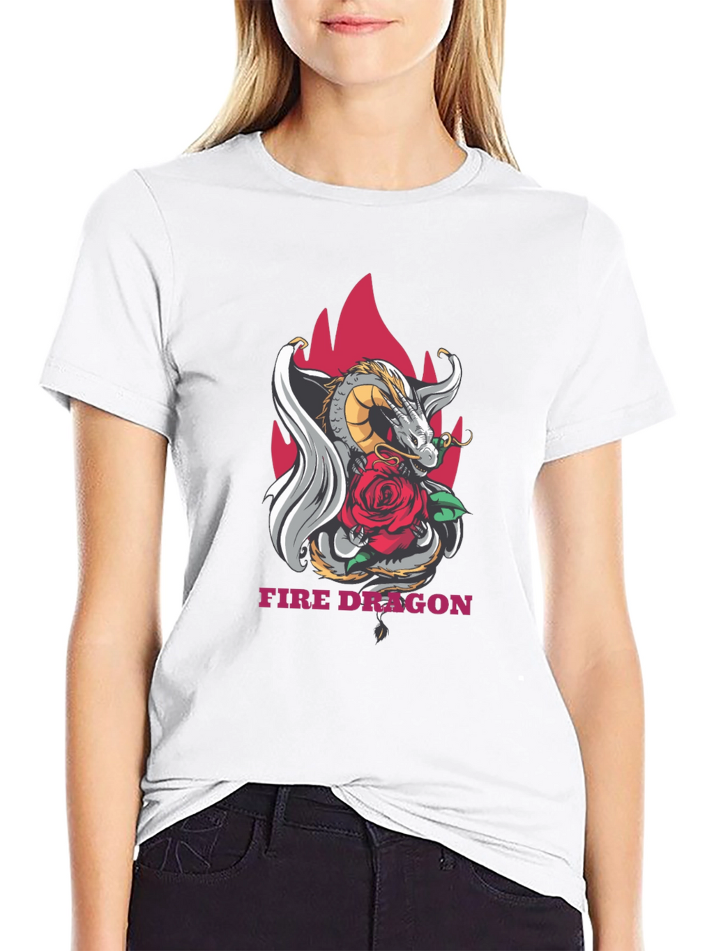 Dragon & Rose Graphic Tee - Stylish Black T-Shirt
