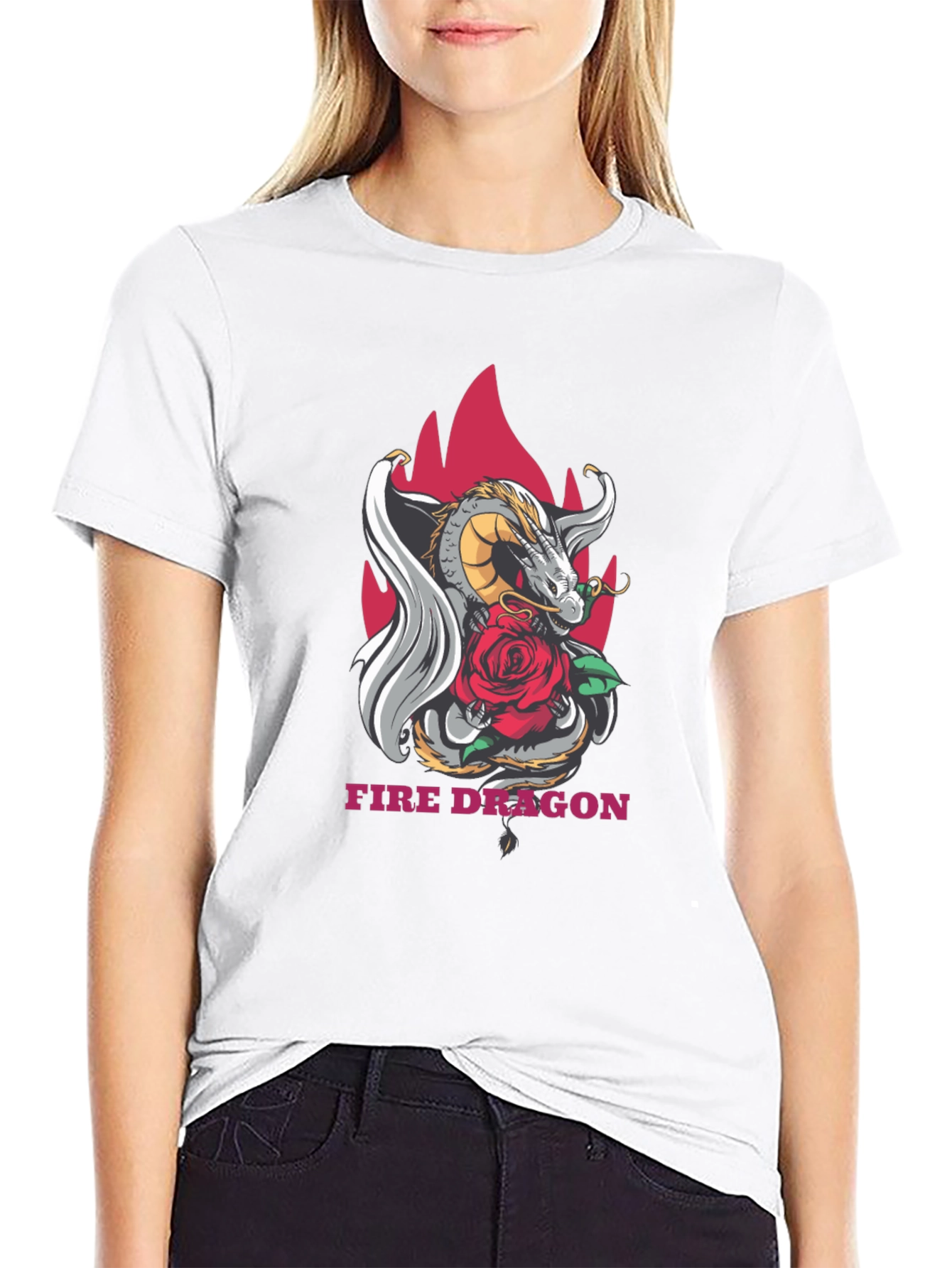 Dragon & Rose Graphic Tee - Stylish Black T-Shirt