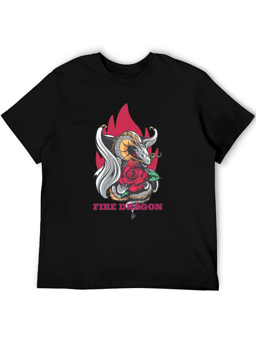 Dragon & Rose Graphic Tee - Stylish Black T-Shirt