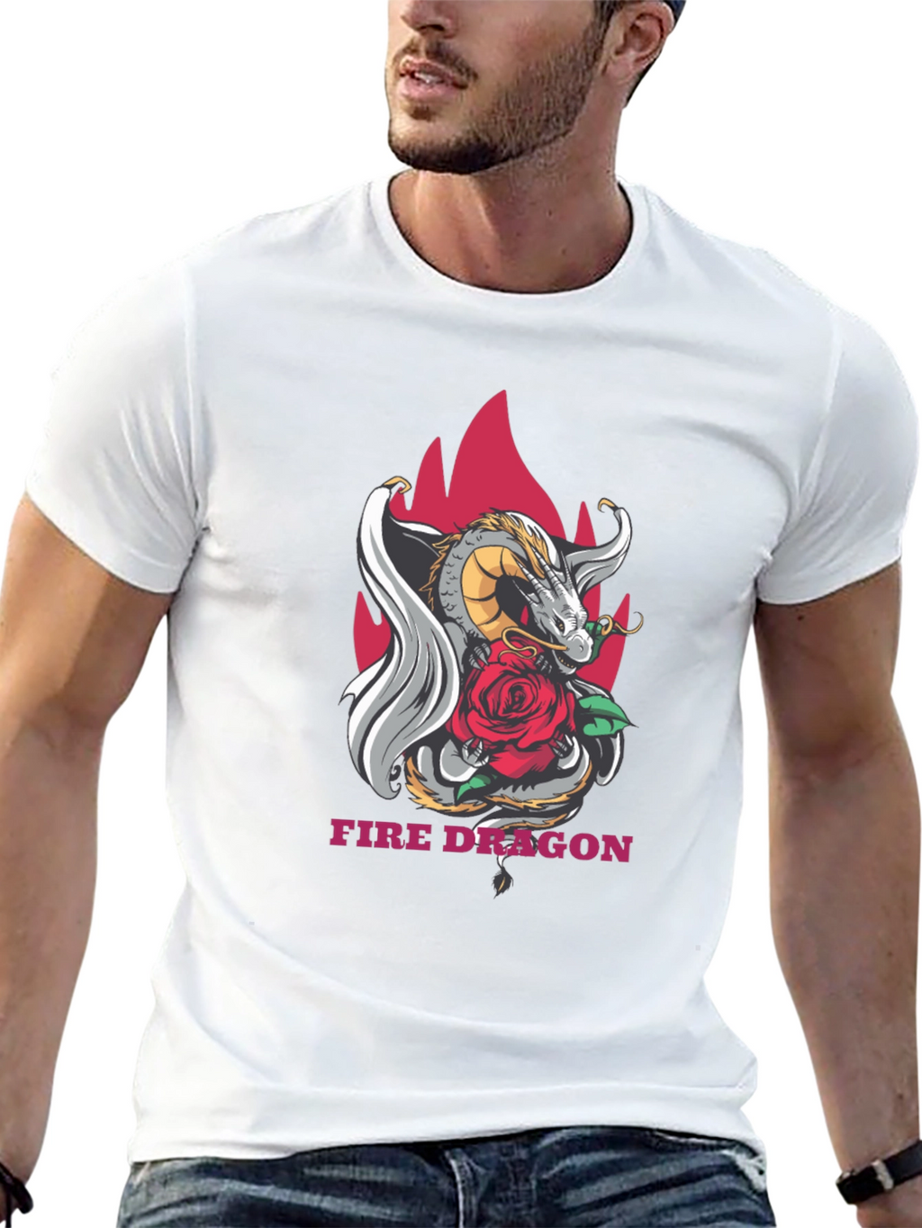 Dragon & Rose Graphic Tee - Stylish Black T-Shirt