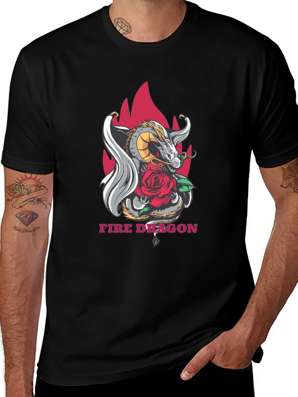 Dragon & Rose Graphic Tee - Stylish Black T-Shirt