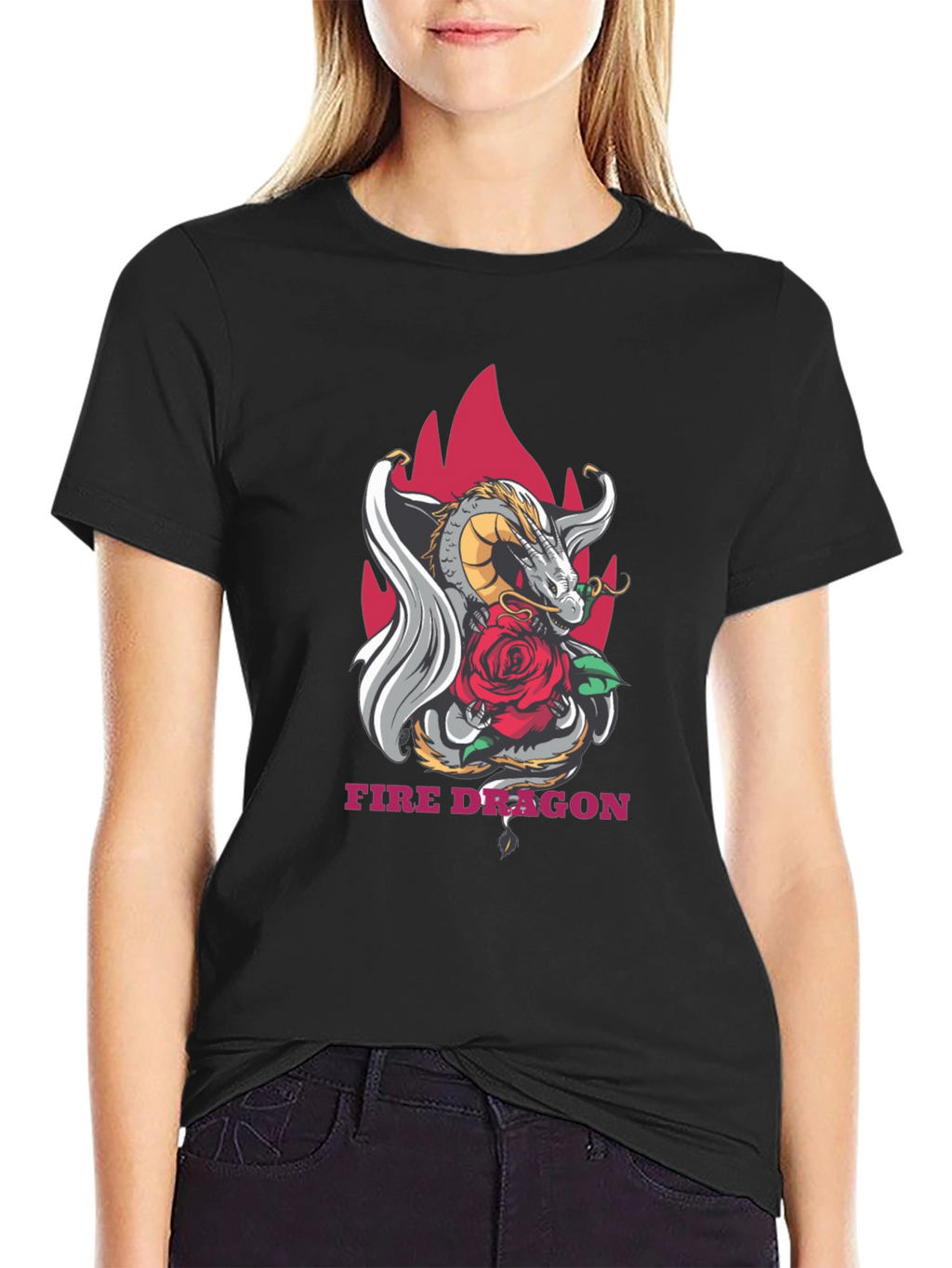 Dragon & Rose Graphic Tee - Stylish Black T-Shirt