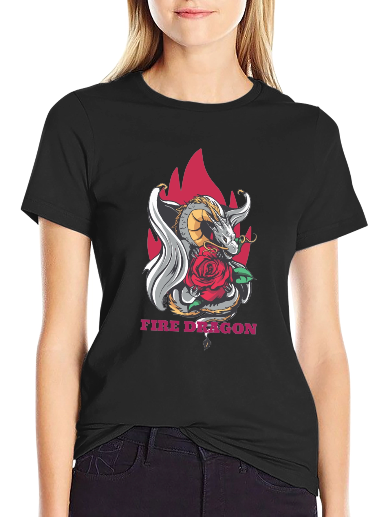 Dragon & Rose Graphic Tee - Stylish Black T-Shirt