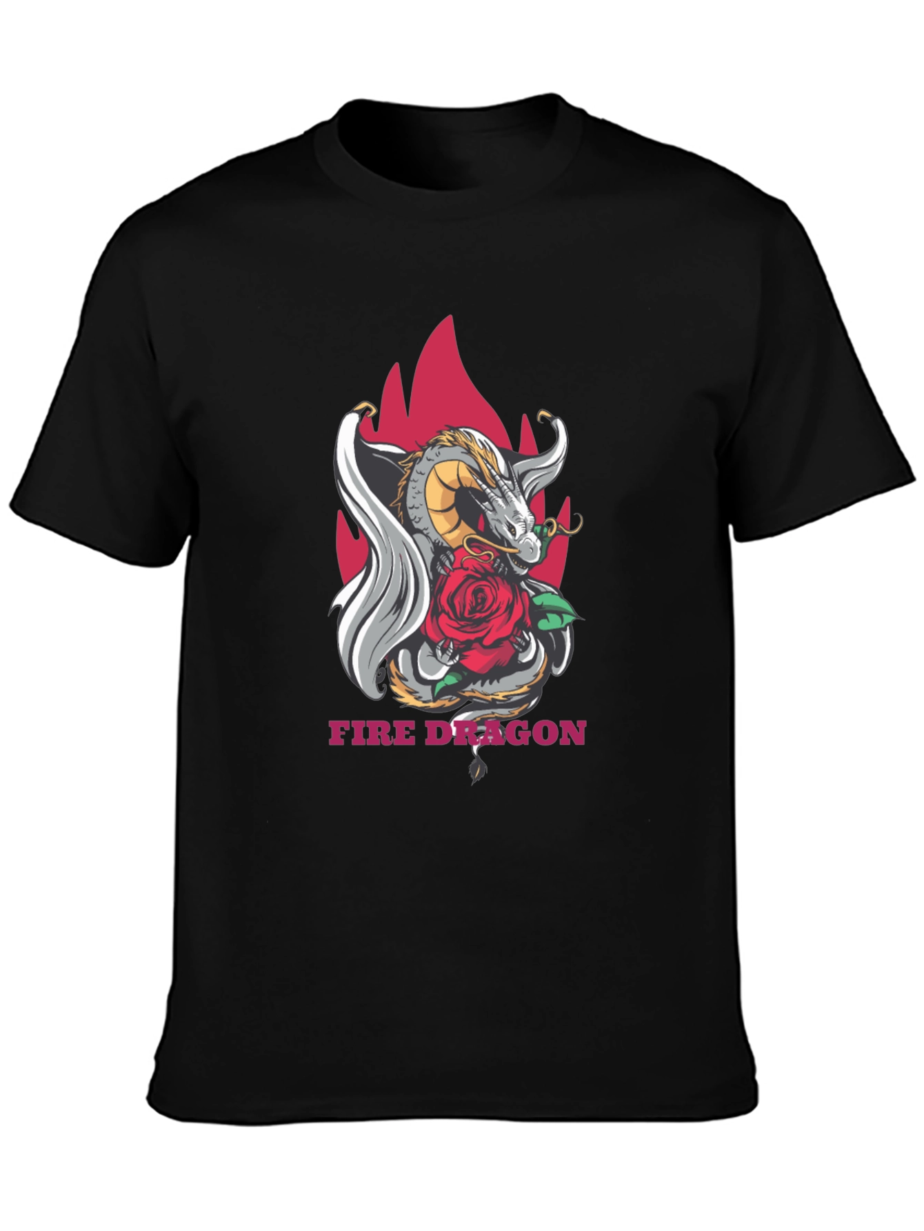 Dragon & Rose Graphic Tee - Stylish Black T-Shirt