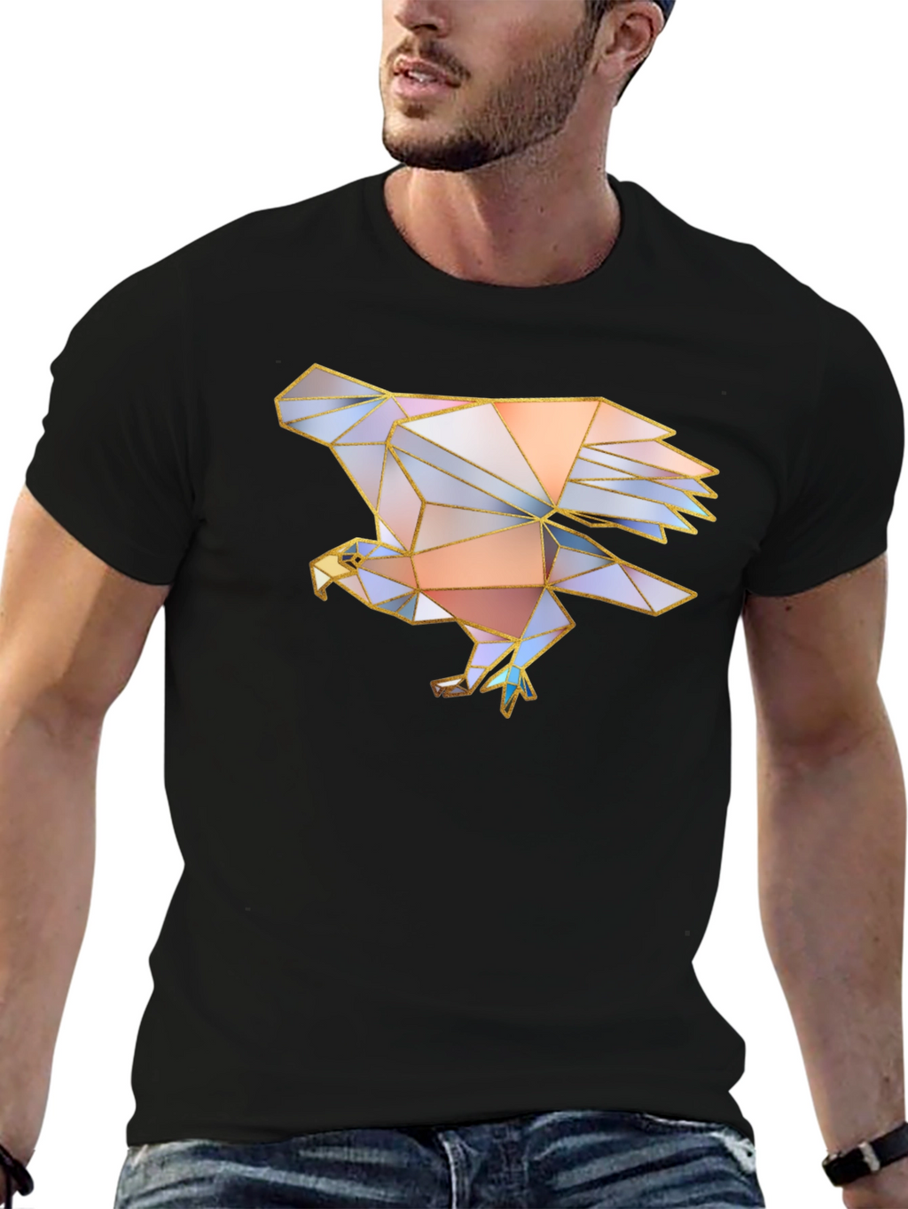 Geometric Eagle Graphic Tee - Mens Black T-Shirt