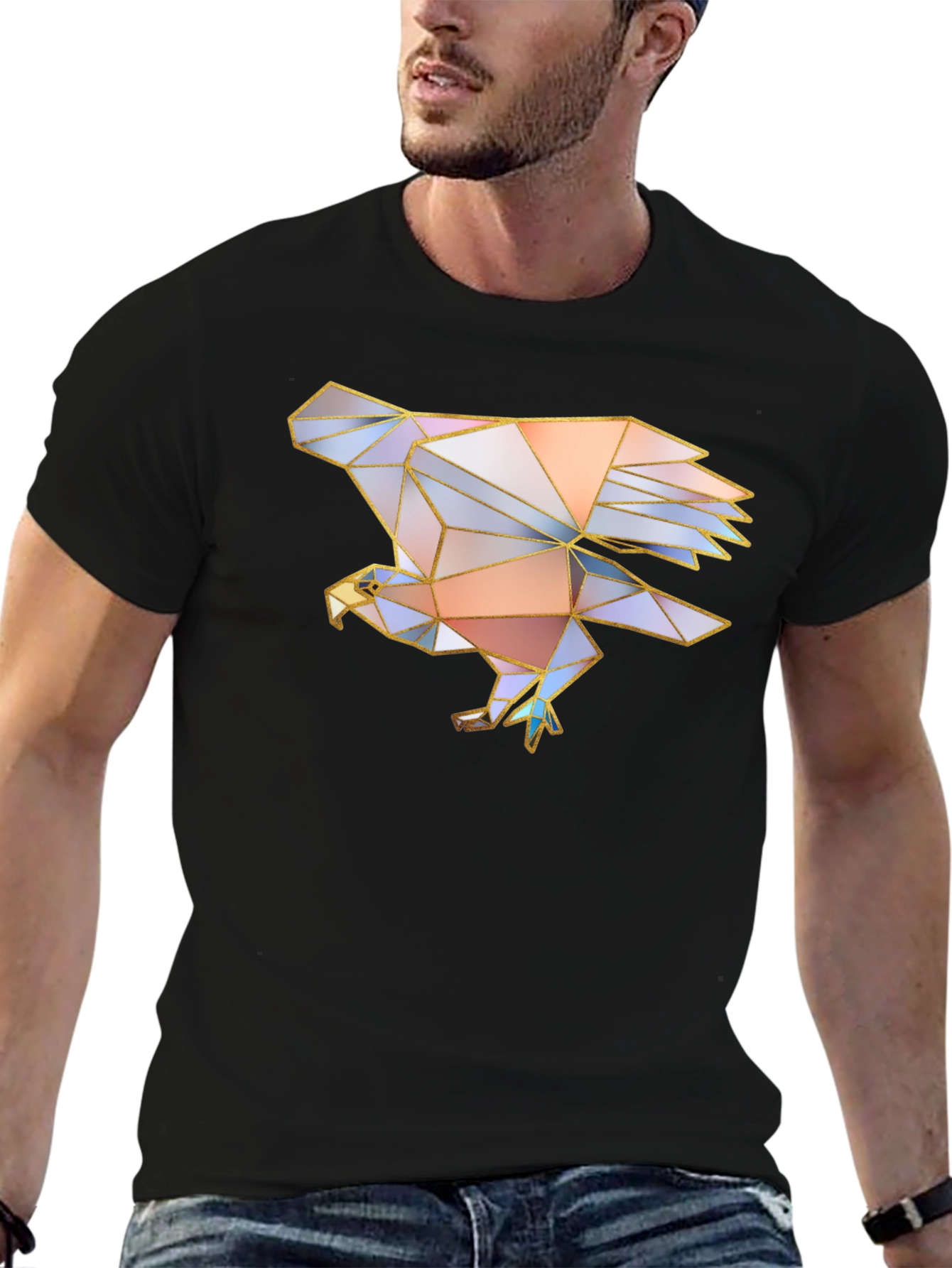 Geometric Eagle Graphic Tee - Mens Black T-Shirt