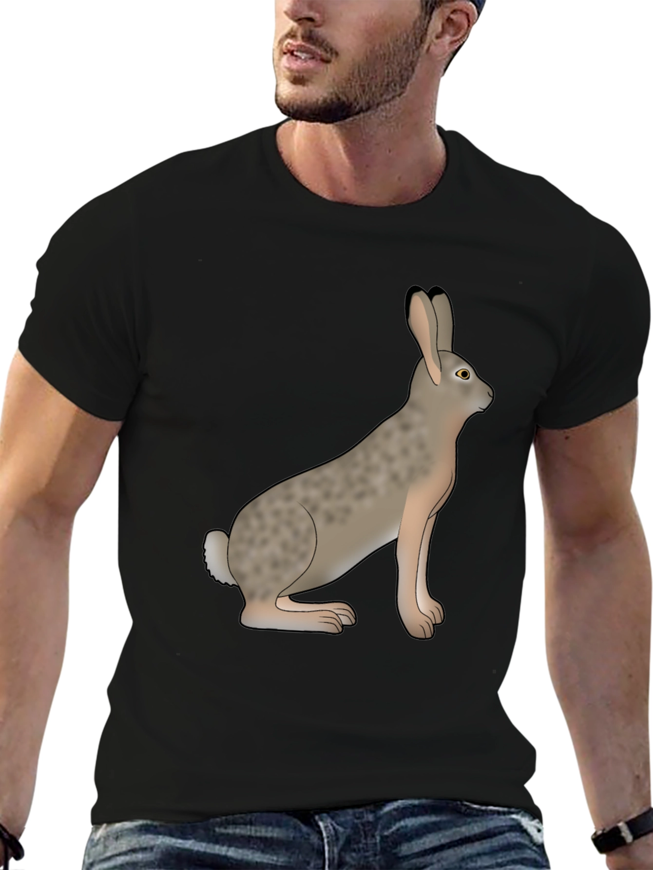 Rabbit Graphic Tee - Black Cotton Casual Wear