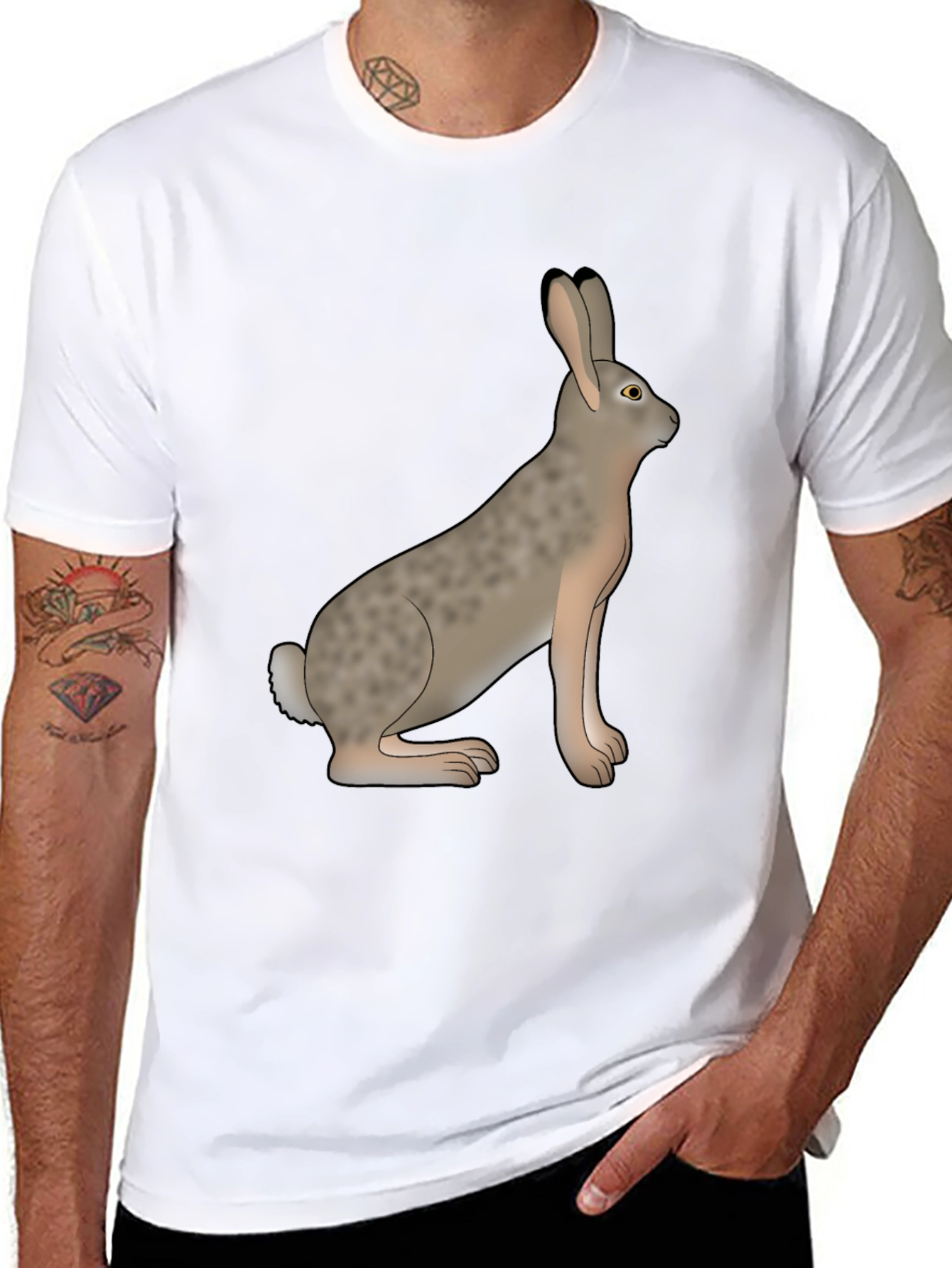 Rabbit Graphic Tee - Black Cotton Casual Wear