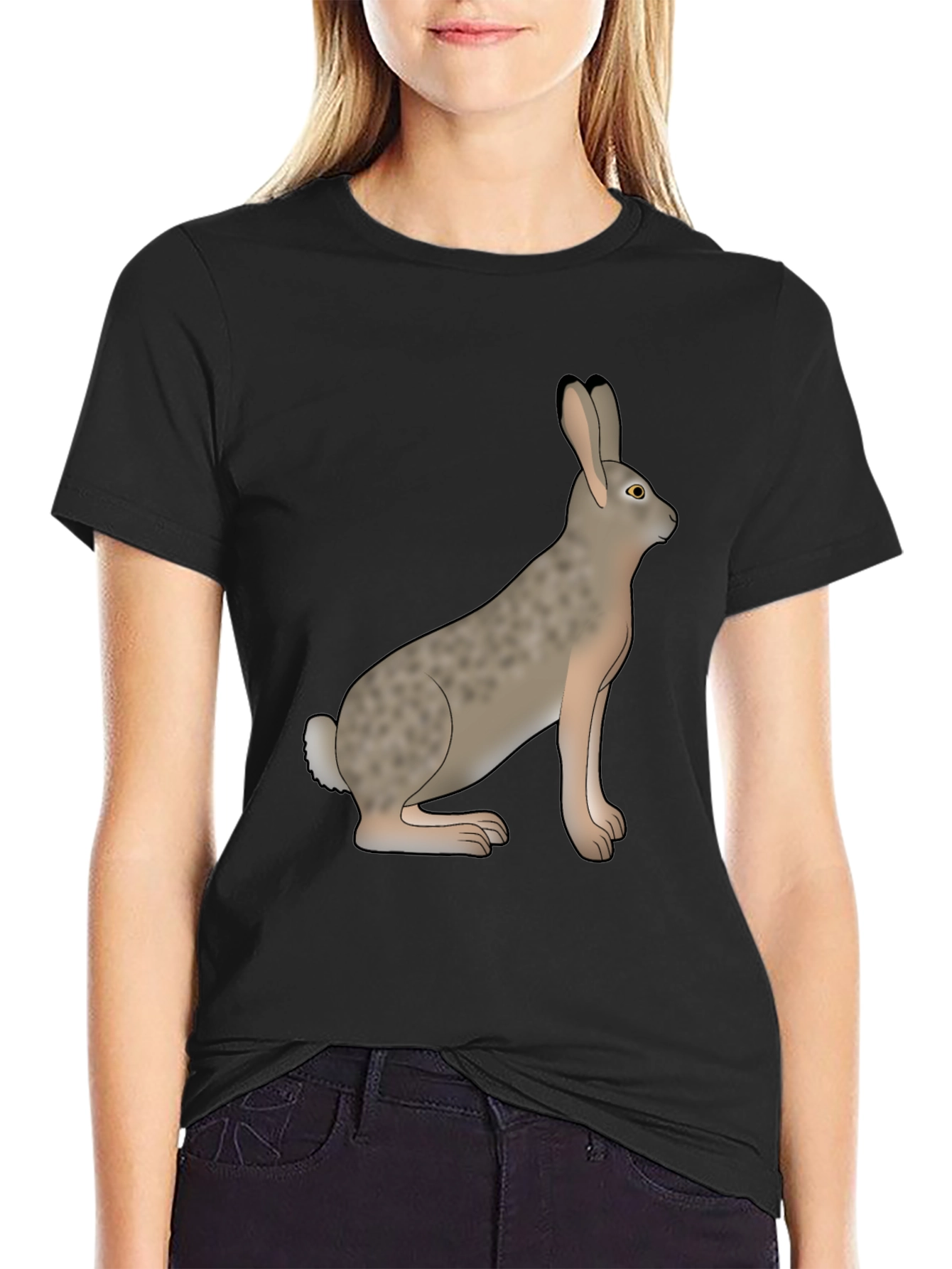 Rabbit Graphic Tee - Black Cotton Casual Wear