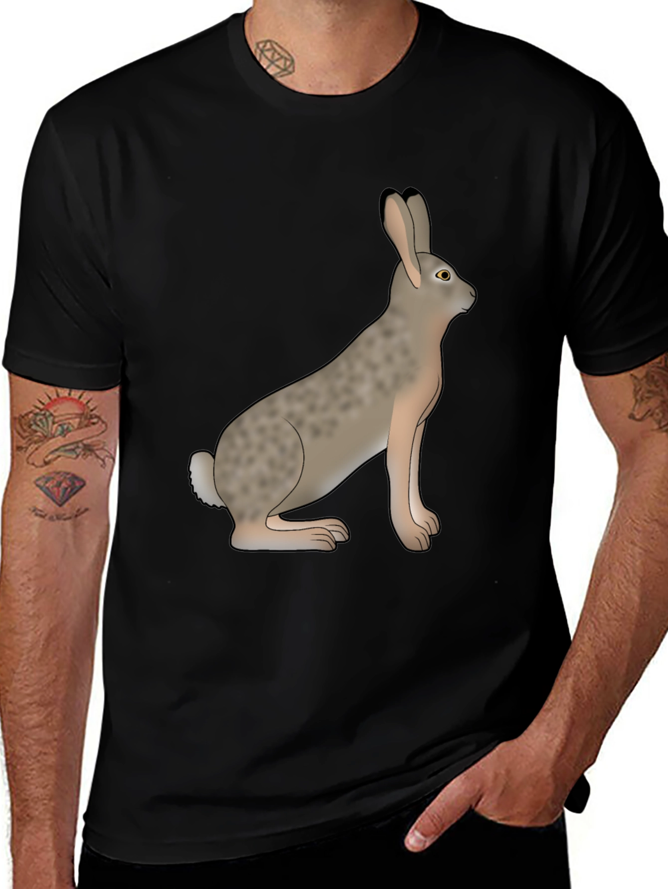 Rabbit Graphic Tee - Black Cotton Casual Wear