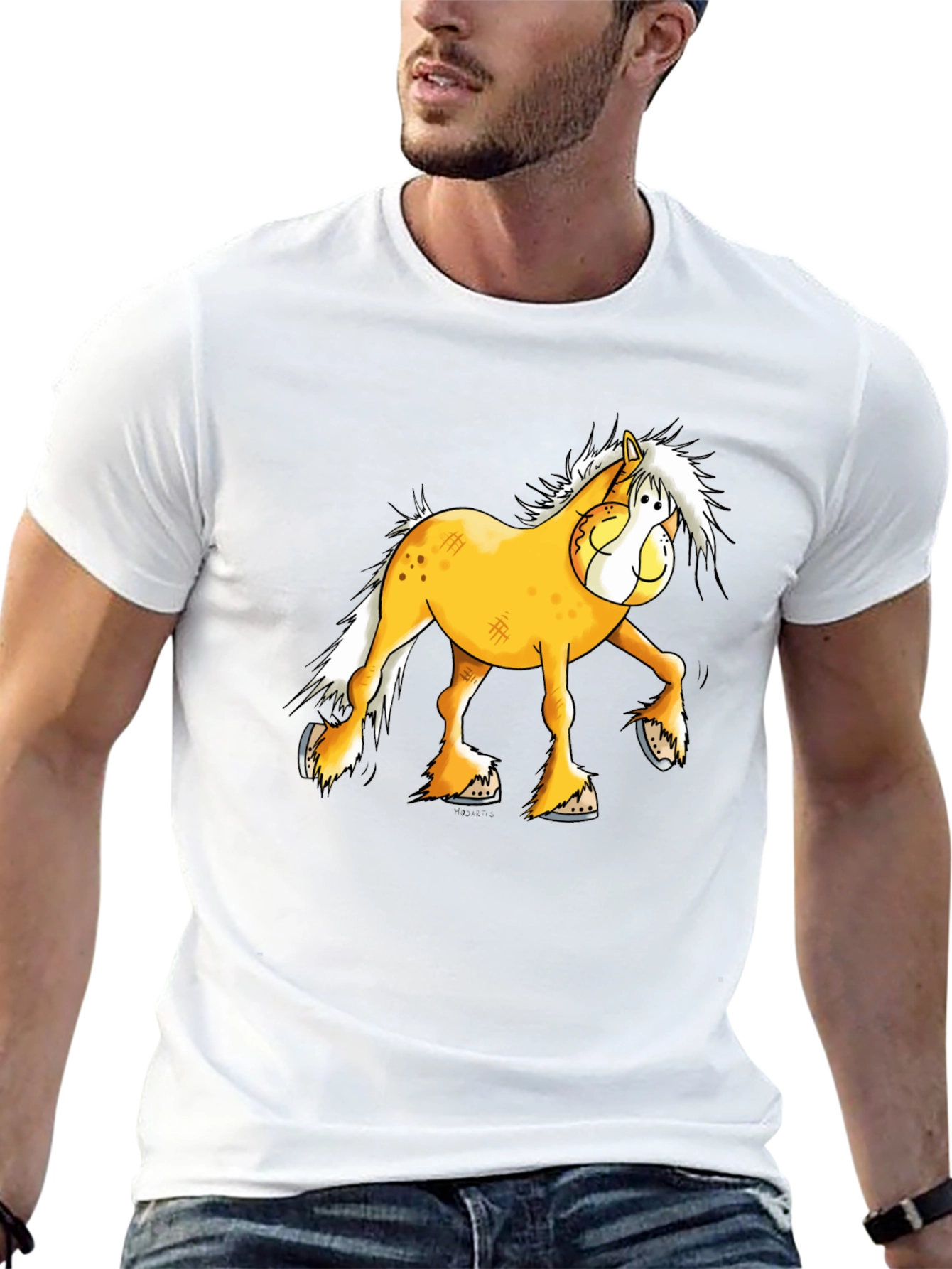 Cartoon Horse Graphic Black T-Shirt
