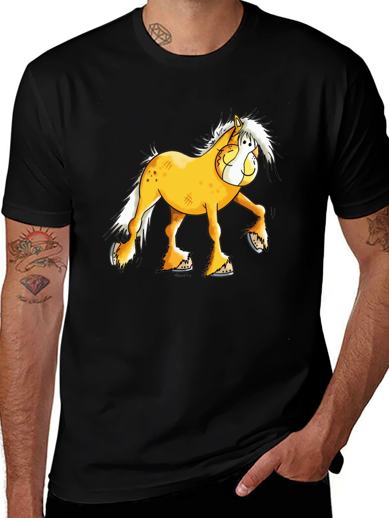 Cartoon Horse Graphic Black T-Shirt