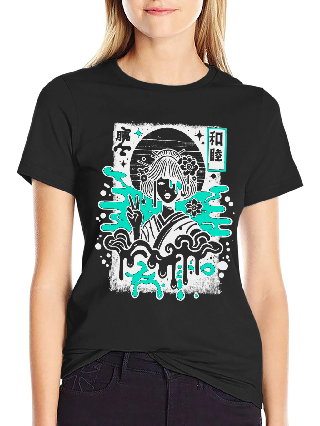 Geisha Graphic Tee - Black Cotton T-Shirt