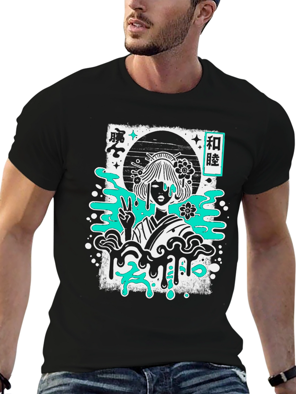 Geisha Graphic Tee - Black Cotton T-Shirt