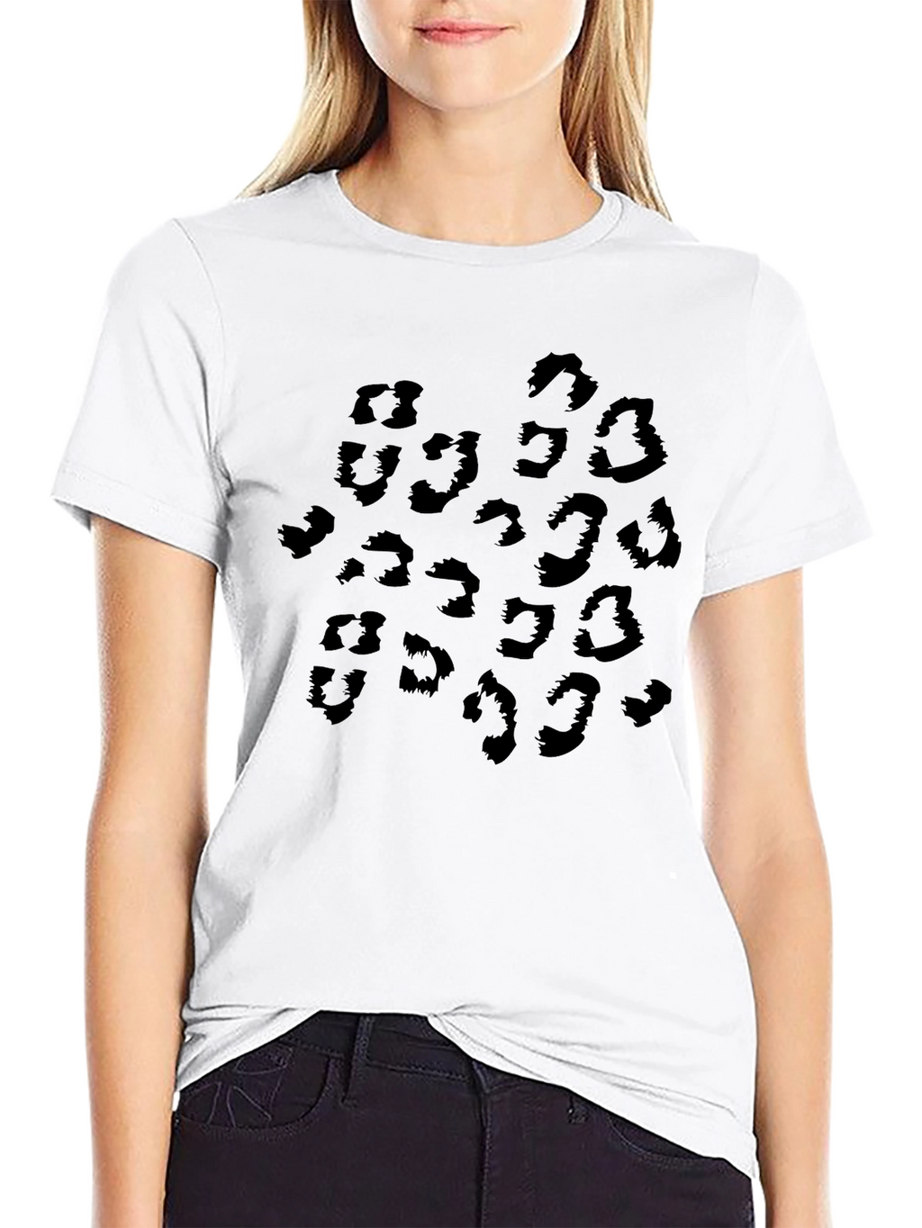 Black Leopard Print Crew Neck T-Shirt