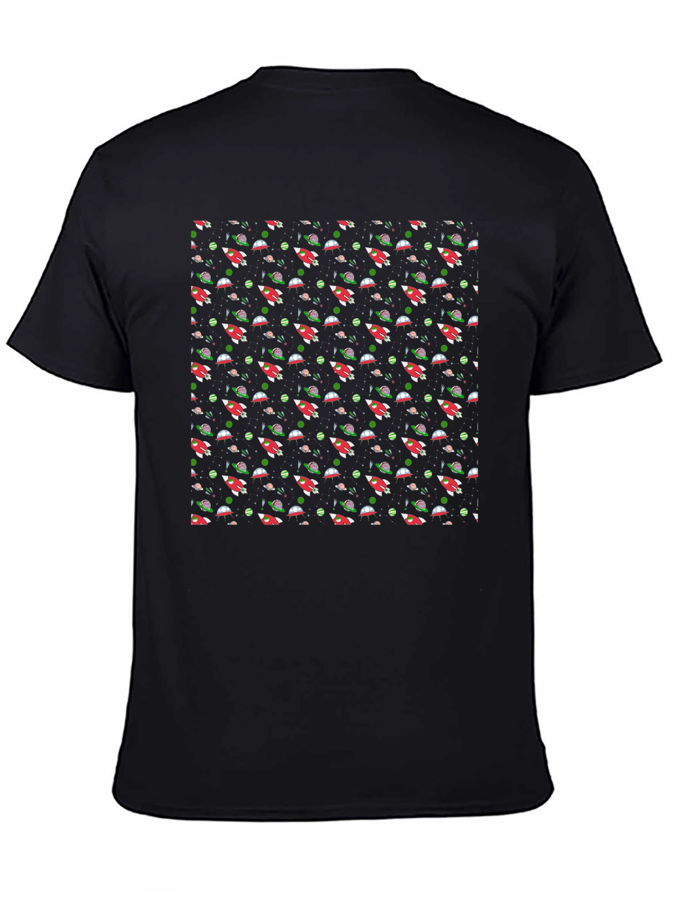 Cosmic Rockets Black T-Shirt - Space Adventure Style