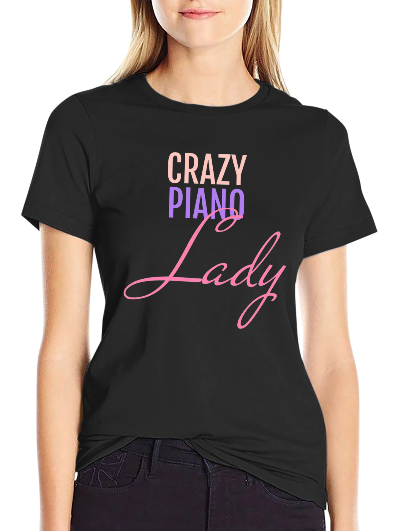 Crazy Piano Lady T-Shirt - Black
