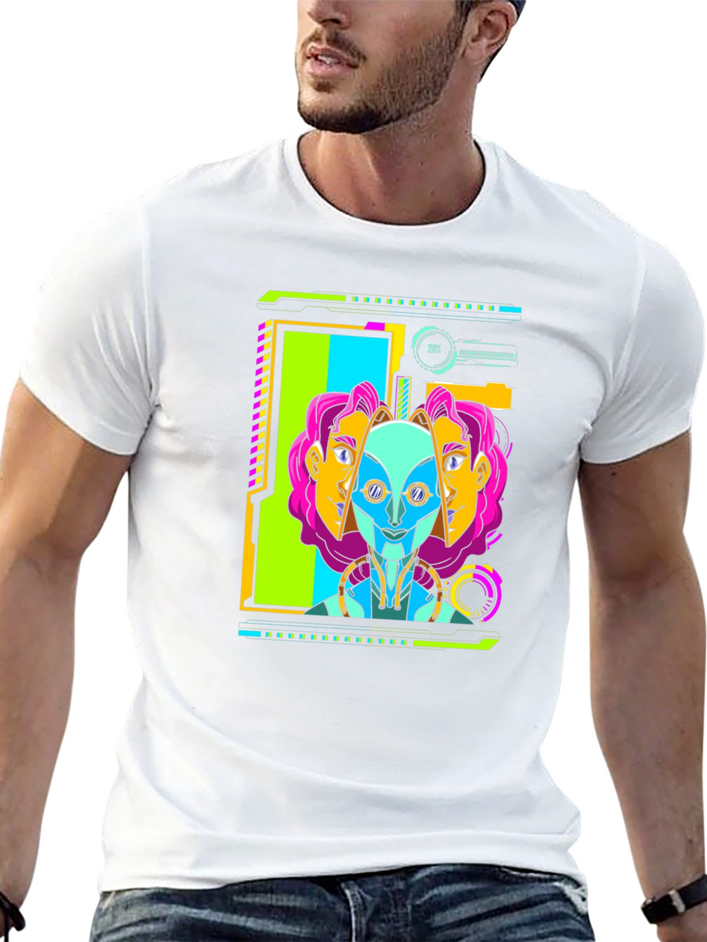 Cyberpunk Robot Head Graphic T-Shirt