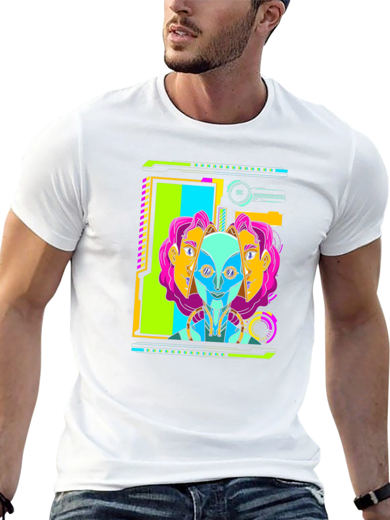 Cyberpunk Robot Head Graphic T-Shirt