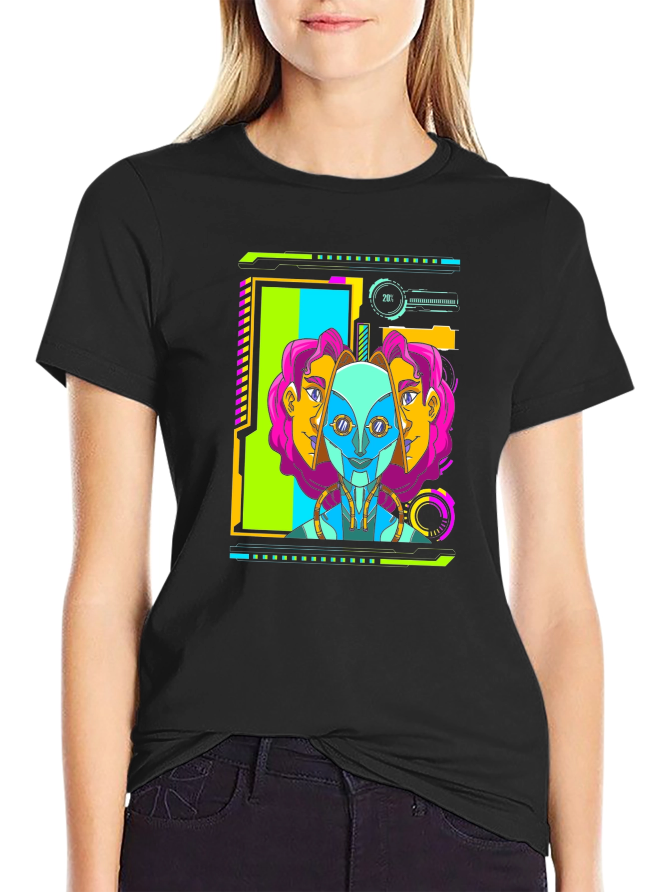 Cyberpunk Robot Head Graphic T-Shirt