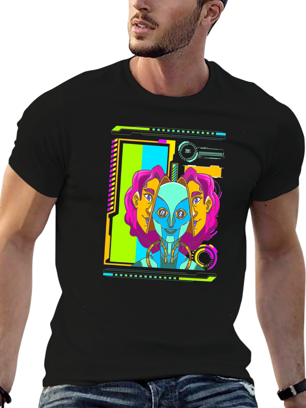 Cyberpunk Robot Head Graphic T-Shirt