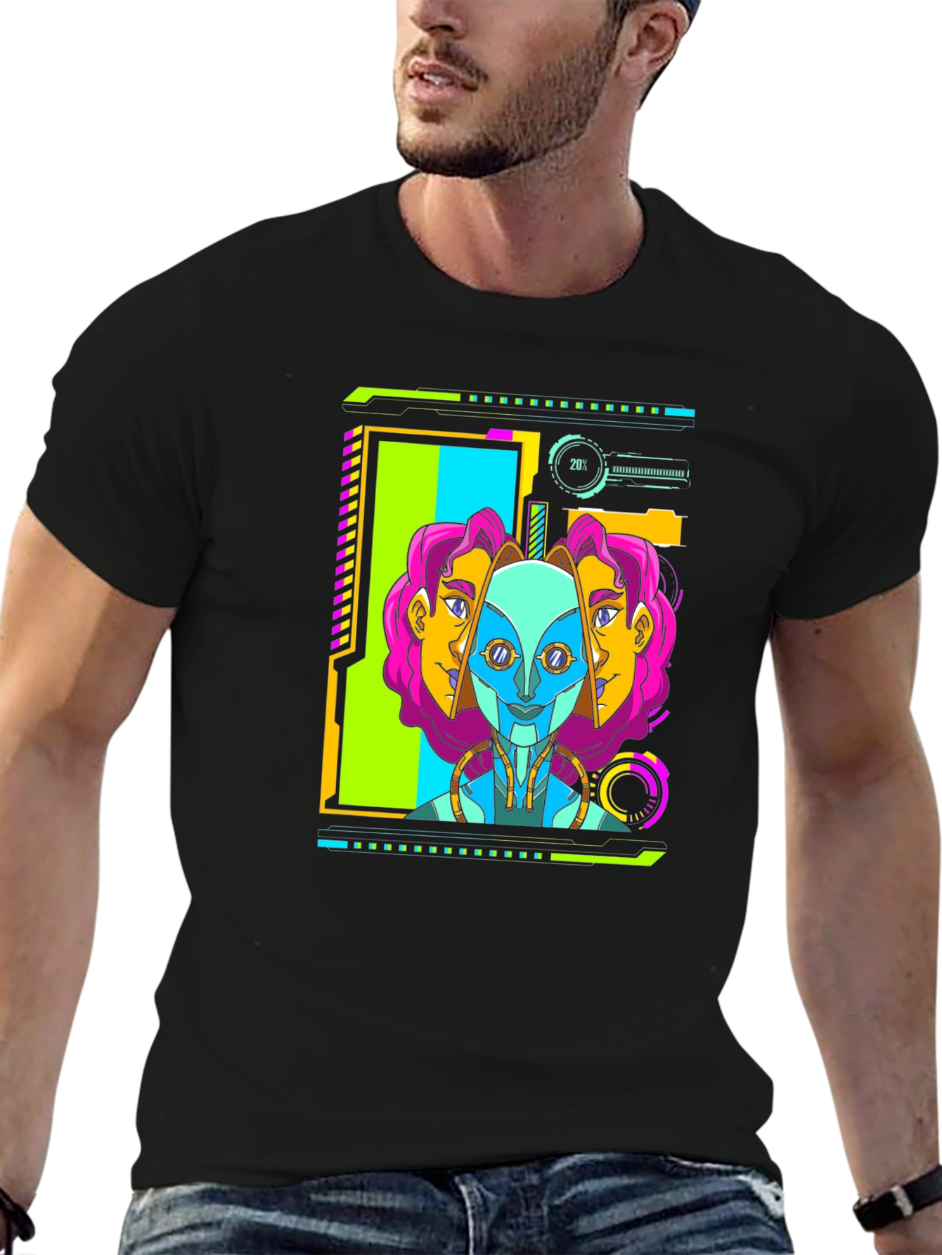 Cyberpunk Robot Head Graphic T-Shirt