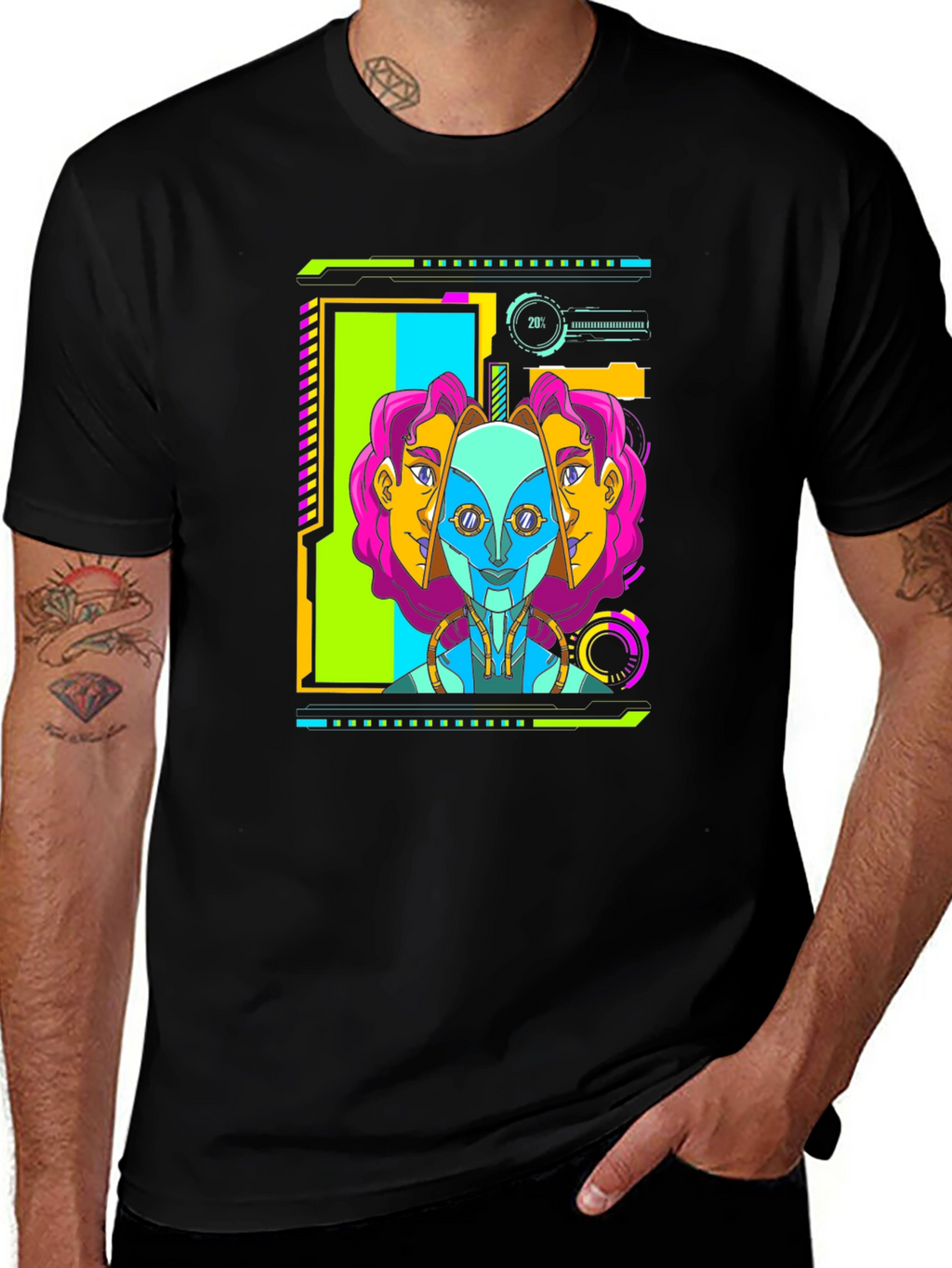 Cyberpunk Robot Head Graphic T-Shirt