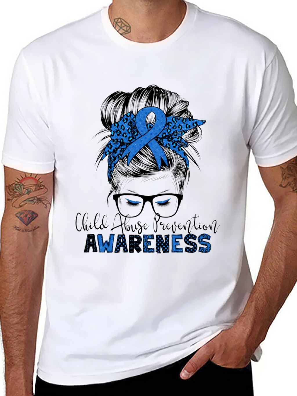 Child Abuse Awareness Messy Bun T-Shirt