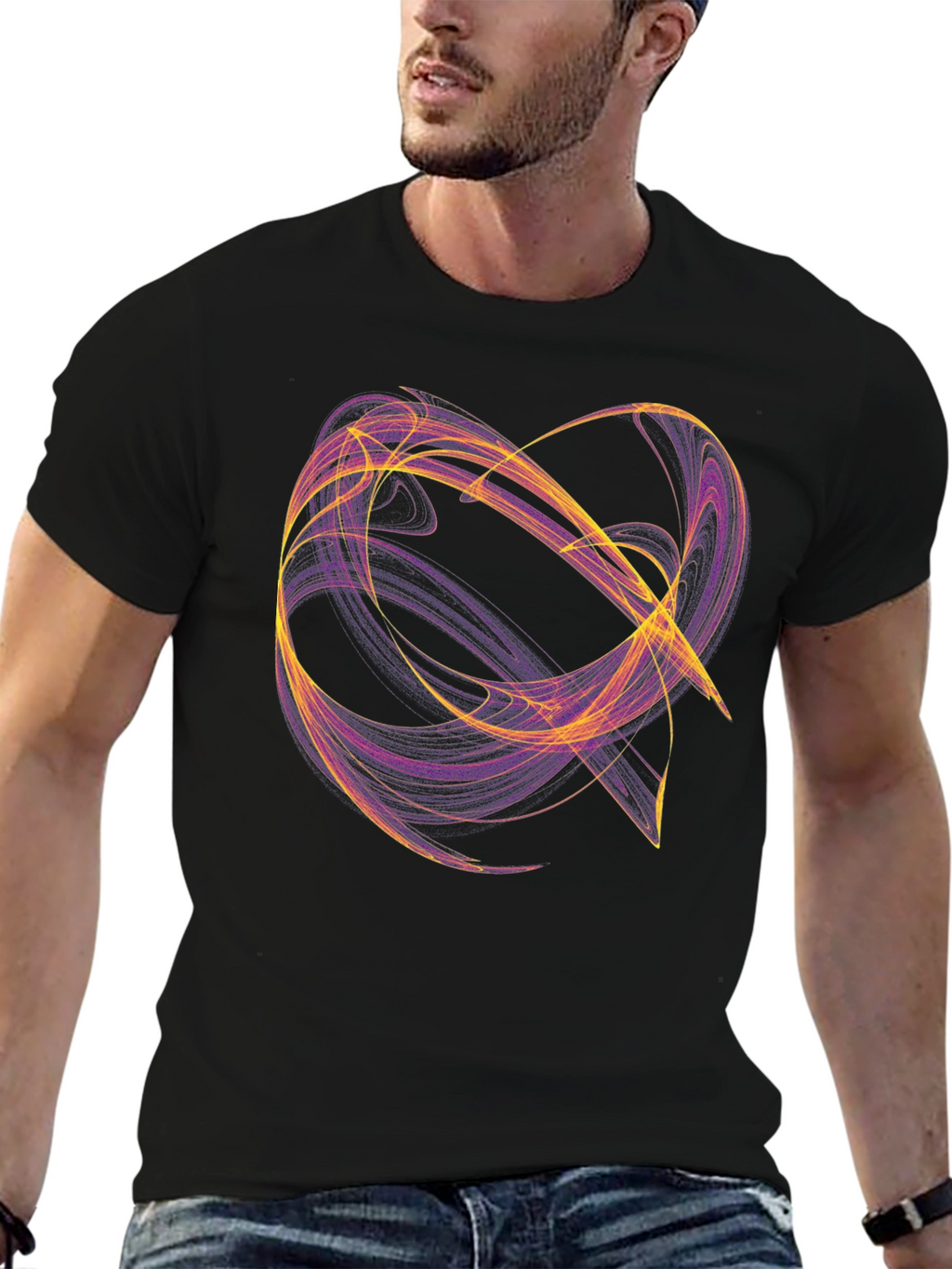 Abstract Swirl Graphic Tee - Black Cotton T-Shirt