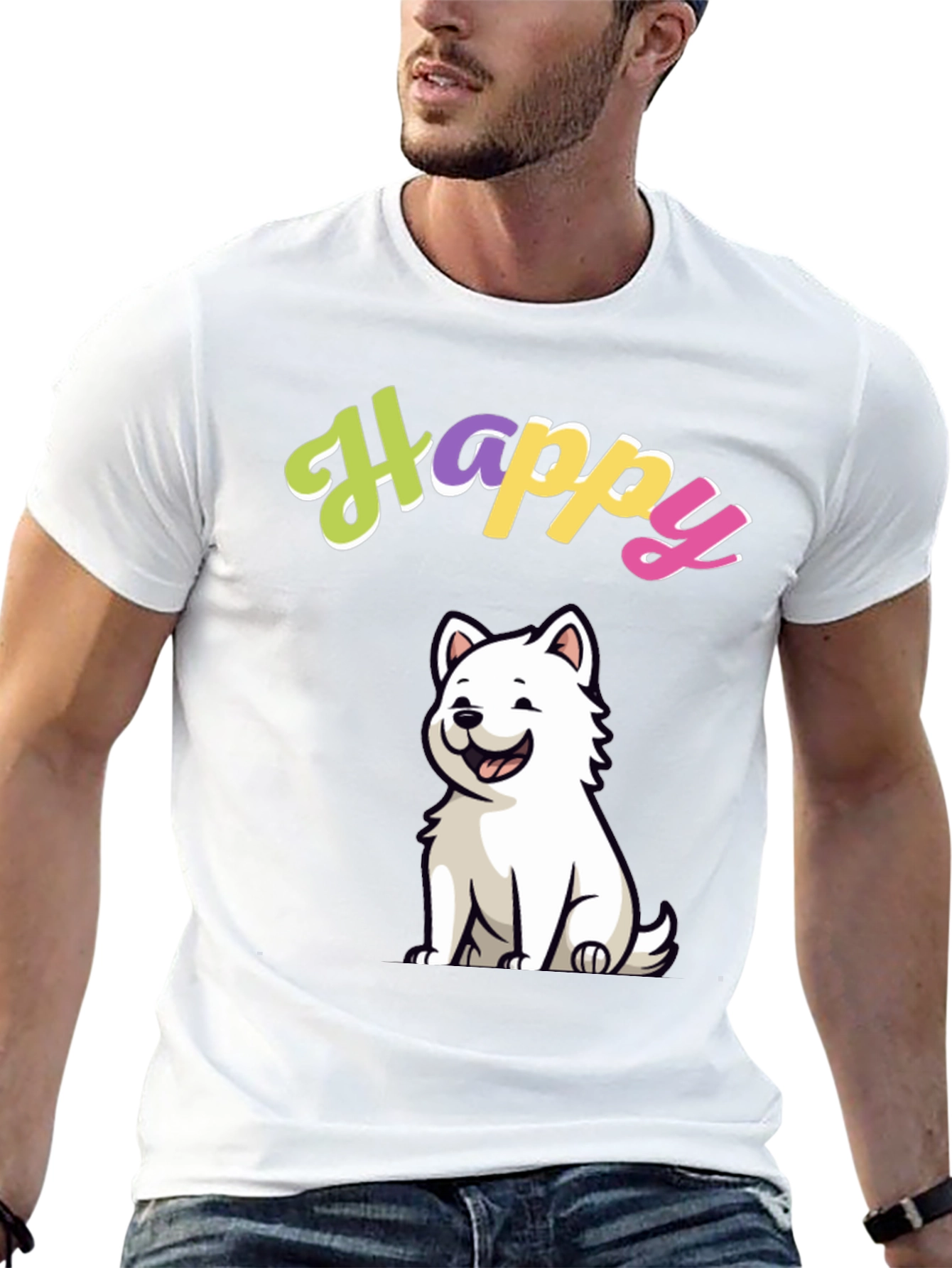 Happy Dog Graphic Black T-Shirt