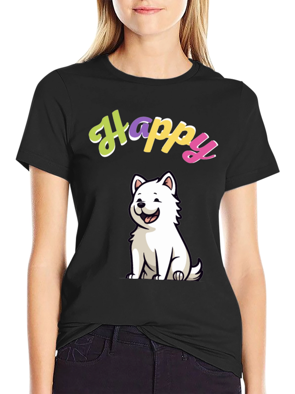 Happy Dog Graphic Black T-Shirt