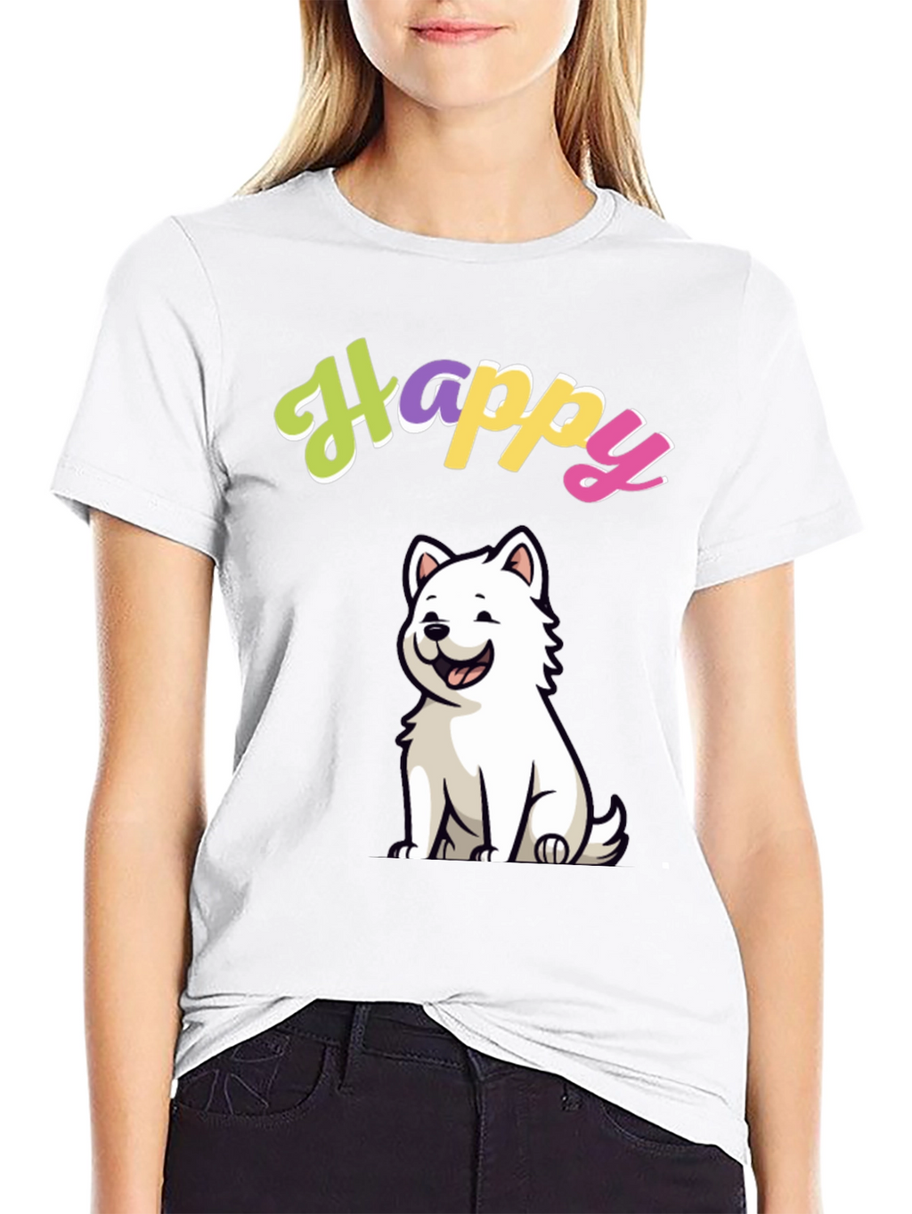 Happy Dog Graphic Black T-Shirt