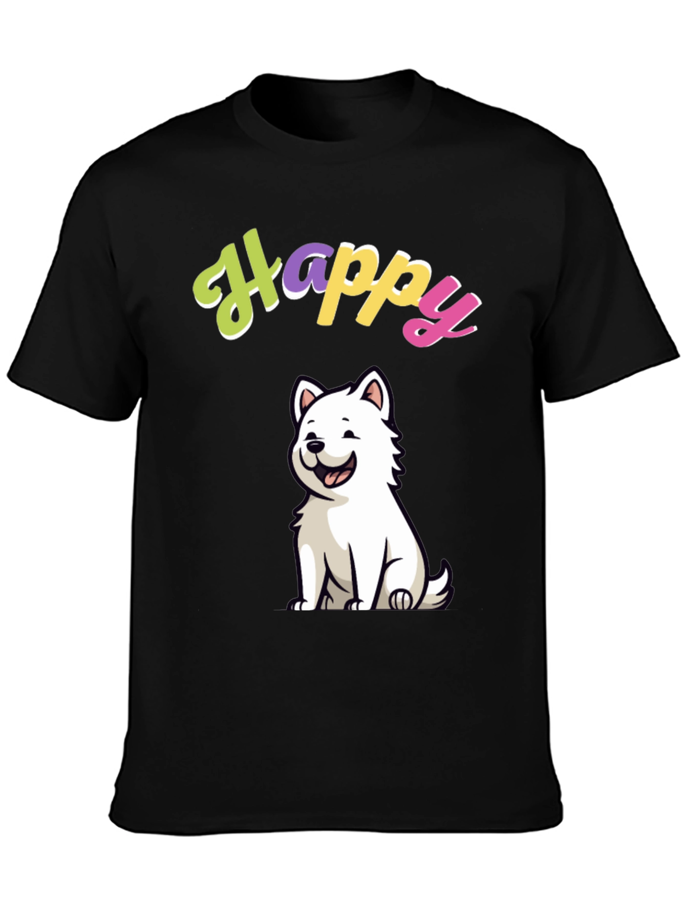 Happy Dog Graphic Black T-Shirt