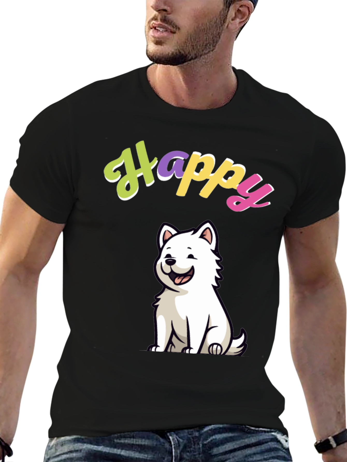 Happy Dog Graphic Black T-Shirt