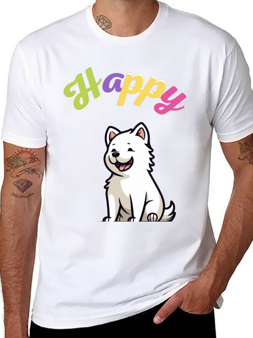 Happy Dog Graphic Black T-Shirt