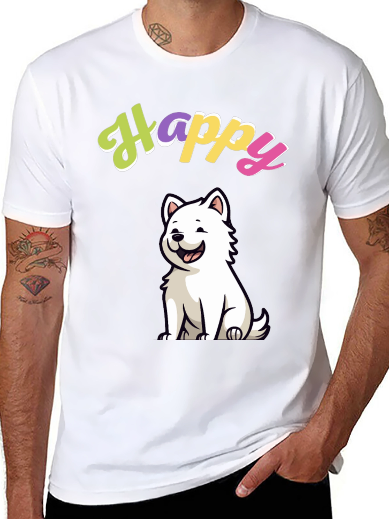 Happy Dog Graphic Black T-Shirt