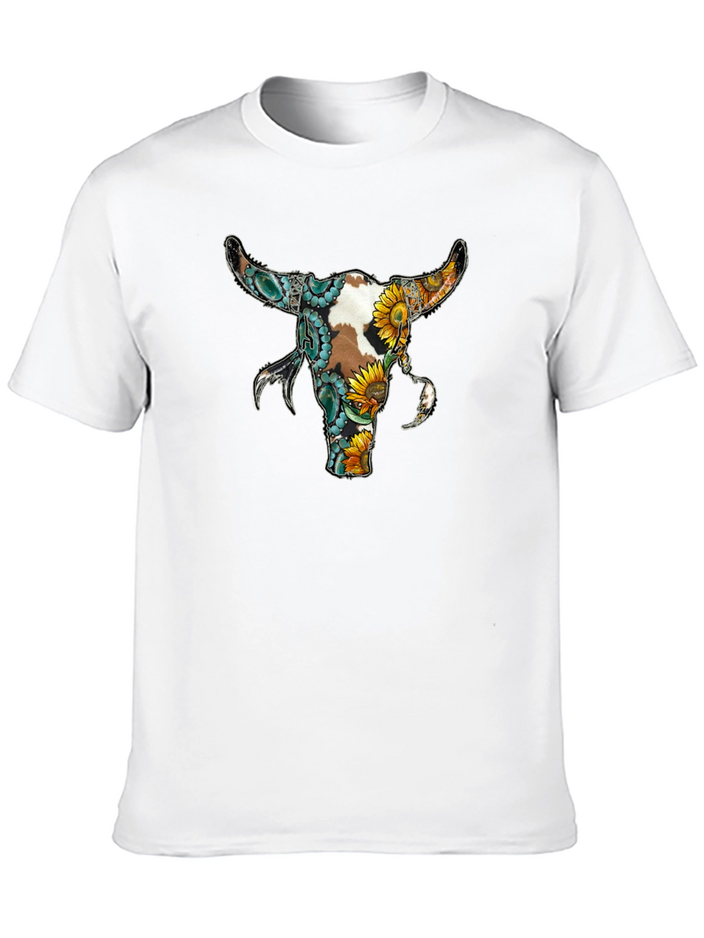 Floral Bull Skull Graphic Tee - Black